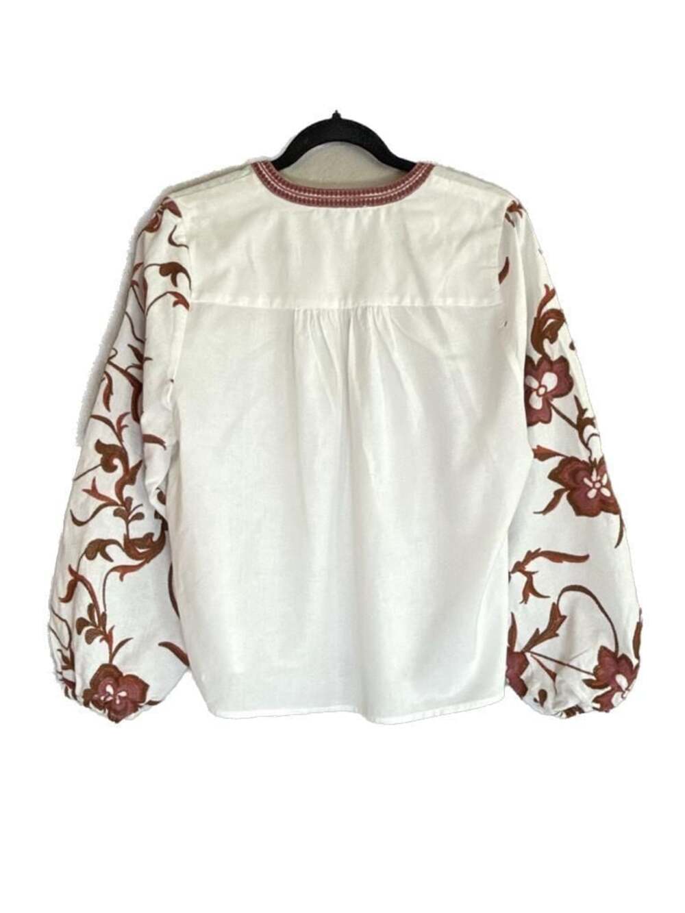 Calypso St. Barth Boho Embroidered Balloon Sleeve Blouse, Cotton/Flax, L - Picture 2 of 7